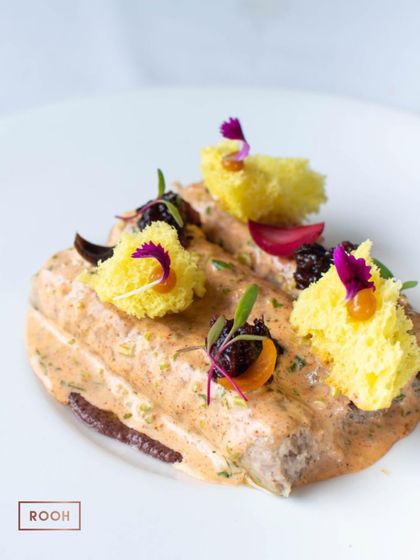 A full view of the innovative Chicken Seekh Kebab dish. This is how I love to play with tradition, deconstructing a classic and presenting it in a completely new and artistic way.