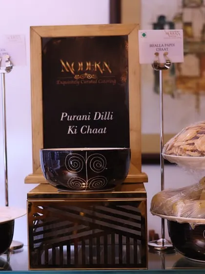Our 'Purani Dilli Ki Chaat' station setup. We bring the authentic and vibrant flavors of Old Delhi's street food to your event with an elegant and hygienic presentation.