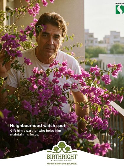 For the dad on neighborhood watch duty, a vibrant Bougainvillea can be his partner in focus. Its bright blooms add beauty to his lookout spot while keeping him company.