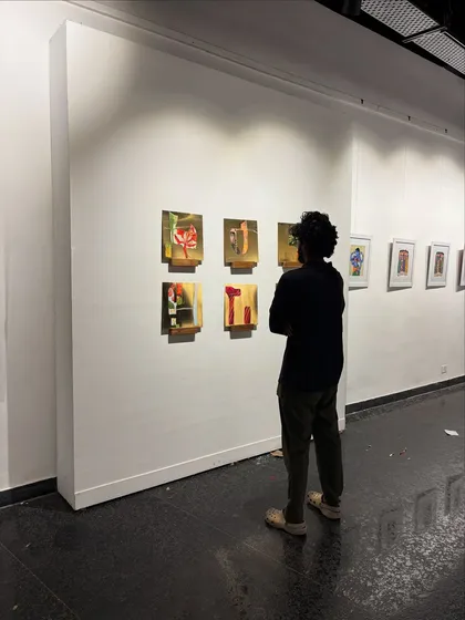 Part of my 'Mapping Memories' series, these mixed-media pieces are created on brass to explore how memories shine and fade over time. Exhibited in a gallery, this work invites viewers to see their own reflection, becoming part of the art themselves.