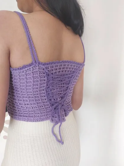 A side view of the back lacing on the Aurelia Top.