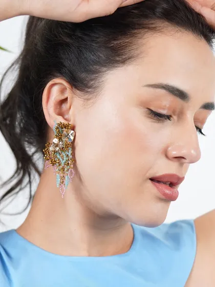 These colourful danglers in pink and blue are perfect for freshening up your contemporary outfits.