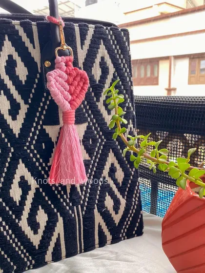 Share the love with a handmade macrame heart keychain. This is a perfect little gift for a friend or a sweet party favor for a bachelorette or bridesmaid hamper.