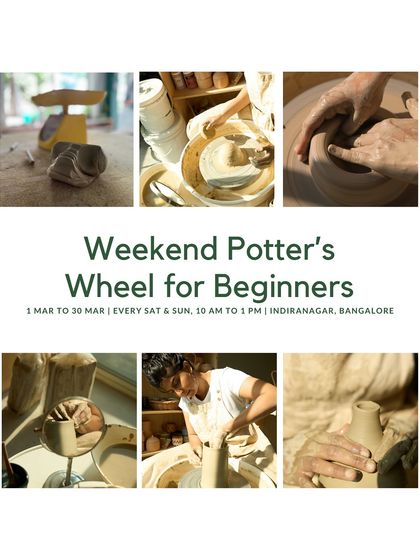 Registrations are open for our March weekend Potter's Wheel course. This collage shows the hands-on learning environment of our studio.