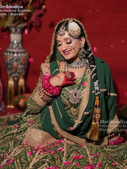 A beautiful candid shot. The makeup looks soft and radiant, perfect for capturing genuine moments of joy.