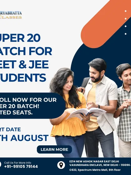 Our Super 20 Batch for NEET & JEE students starts on August 15th. With limited seats available, we encourage you to enroll now and begin your journey.