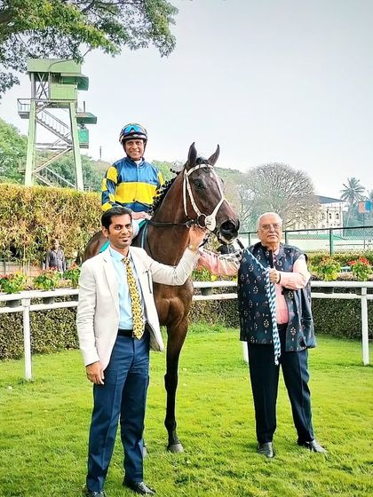 Gold Empire, with jockey Suraj Narredu, after winning the prestigious Governor's Trophy.