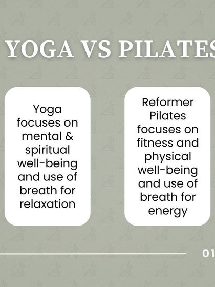 Yoga vs. Pilates: Yoga often focuses on mental and spiritual well-being, while Reformer Pilates focuses on physical fitness and using breath for energy.