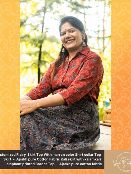 A candid shot of a client enjoying her personalized Ajrakh outfit. I love creating pieces that not only look good but also make you feel confident and happy.