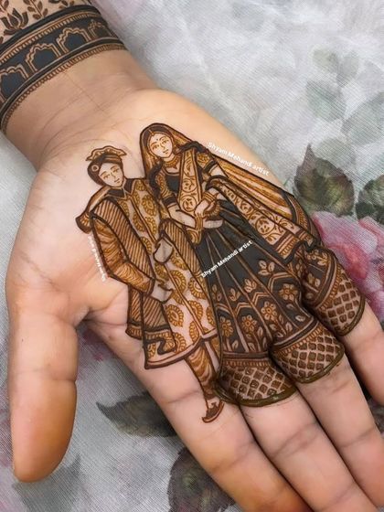 A close-up of a beautifully shaded bride and groom portrait, showcasing the depth and dimension I can achieve with henna.