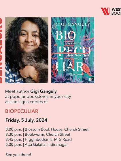We love being a stop on an author's city tour. Here is the schedule for Gigi Ganguly's book signing for 'Biopeculiar' at our store and other popular bookstores.
