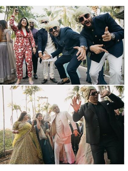 More fun and candid moments from the baraat, showcasing the groom's friends and family dancing with abandon.