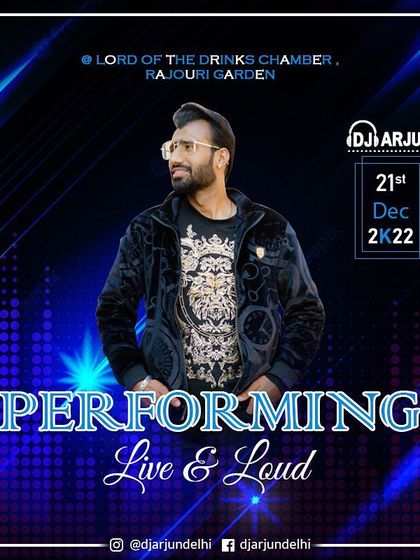 This graphic announced my performance at Lord of the Drinks Chamber in Rajouri Garden, a popular spot in West Delhi. It shows my presence across different parts of the city, bringing the party to established nightlife hubs.