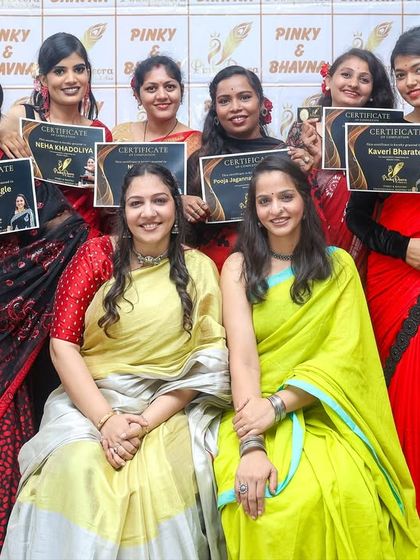 A group of happy, certified mehndi artists. This picture captures the joy and sense of accomplishment at the end of our Masterclass. Each student here is ready to start their own professional journey.
