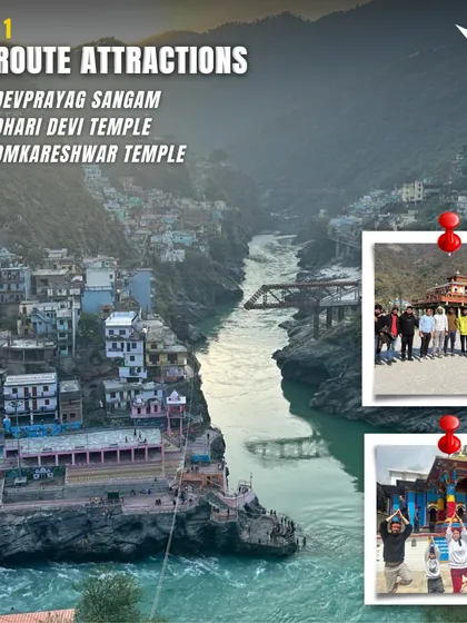 Day 1 of our Chopta trek includes en-route attractions like Devprayag Sangam, Dhari Devi Temple, and Omkareshwar Temple, adding a spiritual touch to your journey.
