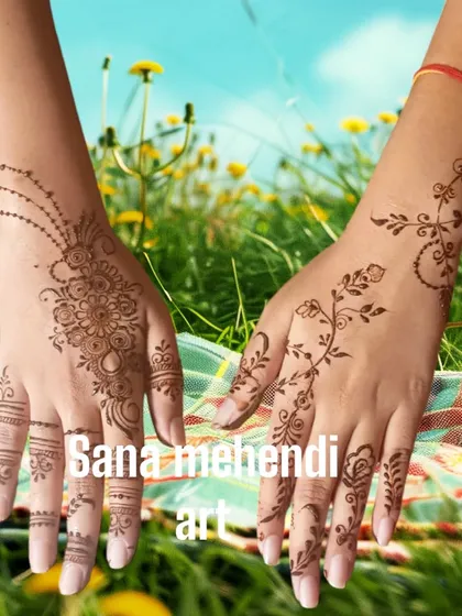 Two different styles of simple, elegant mehndi. One hand has a floral bunch, while the other has a delicate vine, showing the variety of minimalist designs I can create.