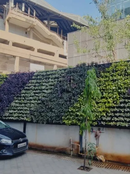 Our large-scale vertical gardens can transform any plain wall into a living work of art. Here, we used a creative pattern with contrasting plant colors to beautify a public space and improve the surrounding air quality.