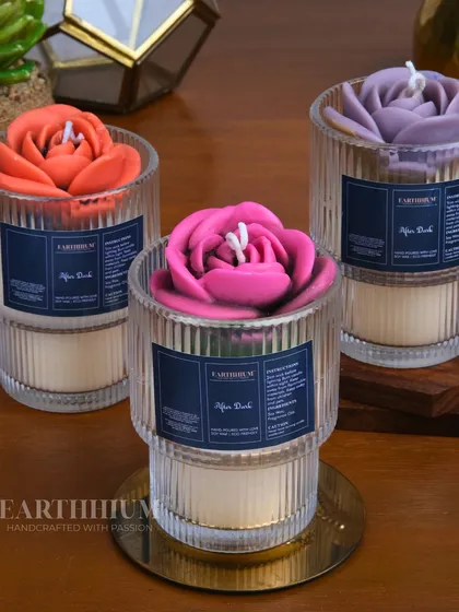 My 'After Dark' floral votives in ribbed glass jars offer a modern, sophisticated look. They come in a range of beautiful, deep colors.