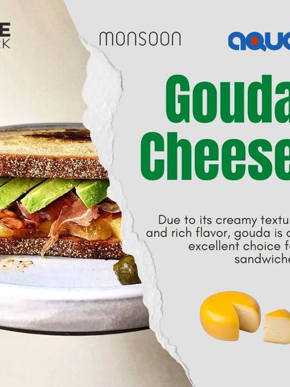 Highlighting Gouda cheese, an excellent choice for sandwiches because of its creamy texture and rich flavor.