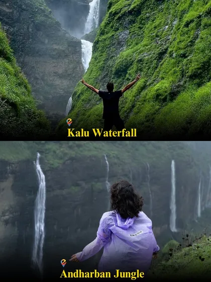 The powerful Kalu Waterfall and the dense Andharban Jungle, two of our top monsoon treks in Maharashtra.
