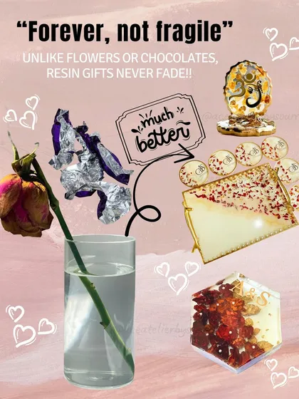 Unlike flowers that fade, resin gifts are forever. This graphic shows how wedding flowers can be transformed into a beautiful tray, coaster, and decor piece.