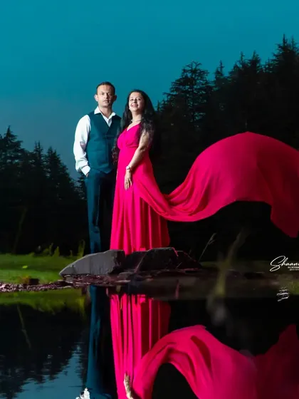 A pre-wedding shoot is the perfect way to capture your love story in a relaxed setting. Here, we used the calm waters to create a stunning reflection, making the moment feel like a beautiful painting.