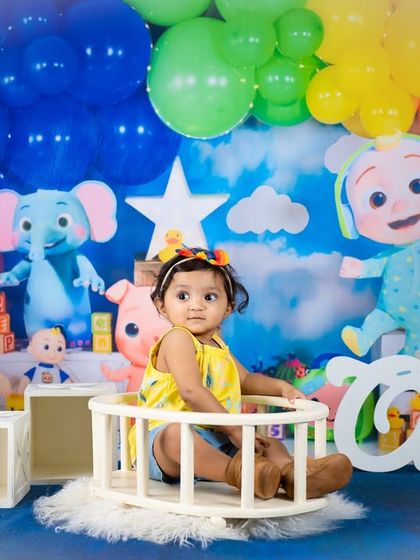A colorful and fun Cocomelon theme for a first birthday. This popular theme brings the beloved characters and bright world of the show to life.