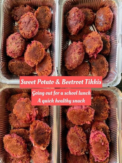A healthy and delicious snack option: Sweet Potato & Beetroot Tikkis, packed for a school lunch.