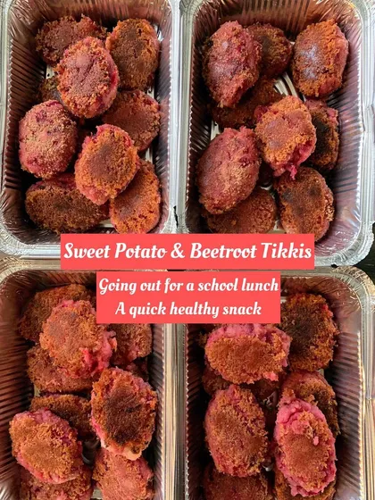 Healthy Sweet Potato & Beetroot Tikkis, a great snack for a school lunch.