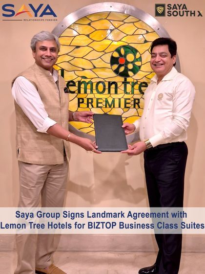 This photograph captures the milestone moment of our landmark agreement with Lemon Tree Hotels for the BIZTOP Business Class Suites. This partnership ensures world-class hospitality and management for our residents.