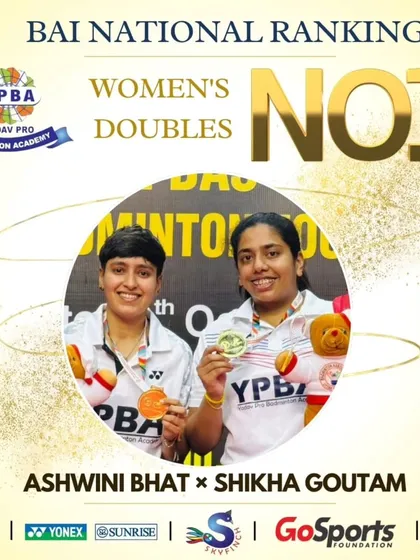 Dominance in Women's Doubles. I am proud to announce my trainees Ashwini Bhat and Shikha Gowtham have achieved the BAI National Ranking No. 1 spot through consistent, top-tier performances.