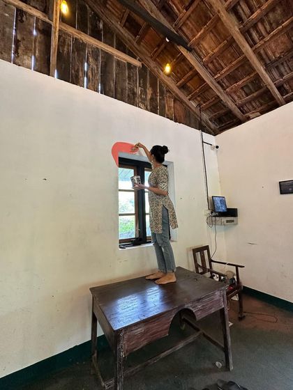 Sometimes the best projects are spontaneous. Here I am starting a last-minute abstract piece at a beautiful location in Wayanad during my vacation.