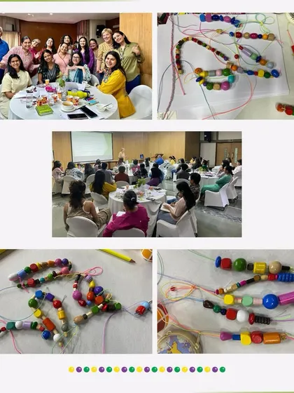 A collage from our trauma workshop, showcasing the hands-on "Beads of Life" activity. Participants used beads, art, and puppetry to have rich conversations that invite agency and belonging.