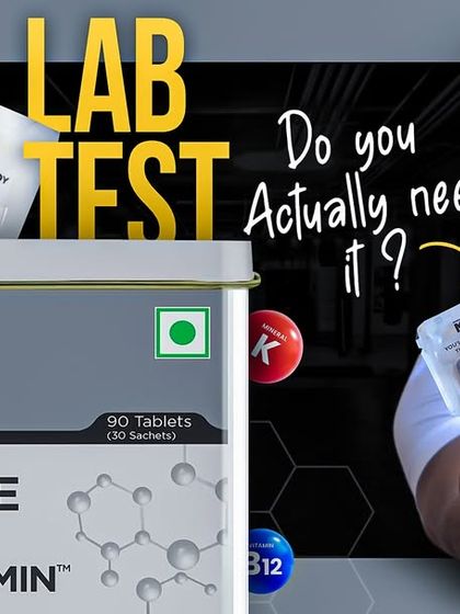 MuscleBlaze Biozyme Multivitamin: Do You Need It? A thumbnail for the lab test video, questioning the value and necessity of this premium multivitamin.