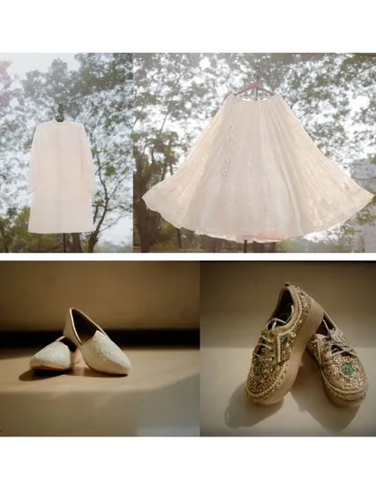A collage of the couple's wedding attire and shoes. I love capturing these details that show their coordinated style.