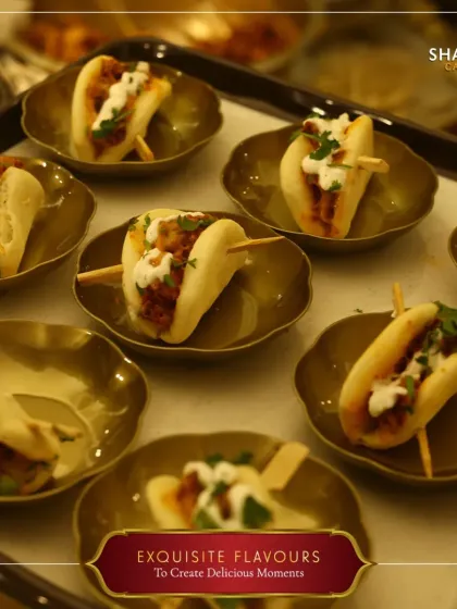 Exquisite flavors to create delicious moments. A closer look at our mini chicken baos, perfectly assembled and ready to be served as a sophisticated pass-around appetizer.