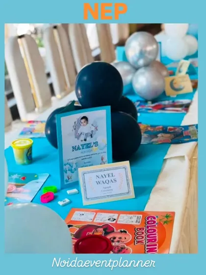 It's all in the details. For Nayel's Aqeeqah, we provided not just the gift hampers but also matching table stationery, including personalized name cards and fun coloring books for the little guests.