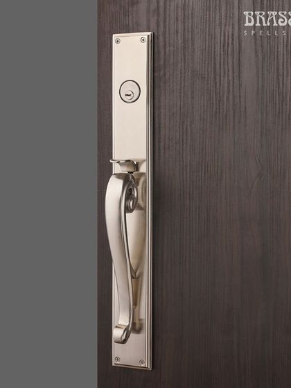 The Emperor Entrance Set is shown here in a sleek Brush Nickel finish. This demonstrates the versatility of our classic designs, which can be transformed to suit contemporary or transitional interiors with a simple change of finish.