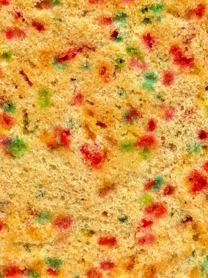 A close-up of the funfetti sponge for my Vanilla Vanilla cake. It's a classic birthday cake flavour that brings instant joy.