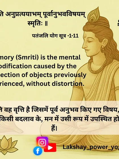 Yoga Sutra 1.11: Defining Memory (Smriti) as the recollection of previously experienced objects.