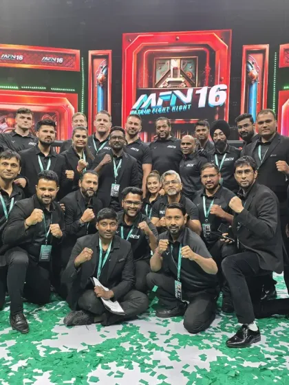 The MFN Squad. A group photo of the entire officiating team at Matrix Fight Night 16, where we play a key role in ensuring fair competition.