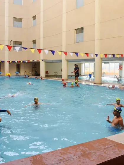 Our semi-Olympic size pool gives everyone enough space to train properly. No overcrowding, just focused swimming lessons for adults and kids in Gurgaon.