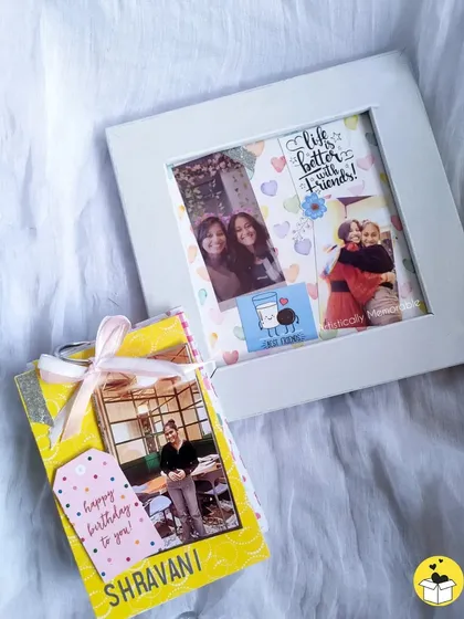 A custom collage frame celebrating friendship, paired with a mini birthday flip book. A perfect combo gift for your bestie.