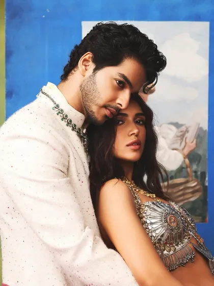 A beautiful close-up of Ishaan Khatter and Bhumi Pednekar for their Bridal Asia cover shoot. My makeup for Ishaan was designed to complement Bhumi's look, creating a cohesive and romantic feel.