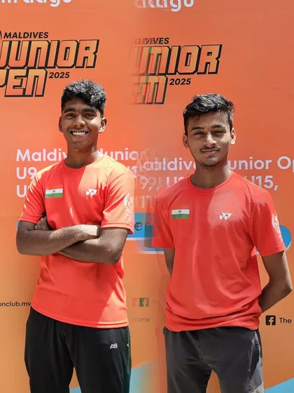 Mukkesh Yadavar and Tanmay Bhagat, our U19 Boys Doubles Gold Medalists at the Maldives Junior Open. Their synergy and skill on the court are a result of dedicated training.