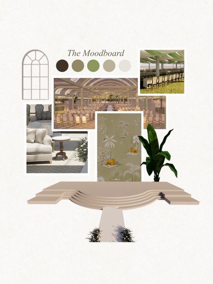 The moodboard is where a story begins to find its visual language. For the forest wedding, we curated textures, color palettes, and inspirational images to define a style that was both elegant and organic. This board guided every design choice, from the furniture to the floral arrangements.