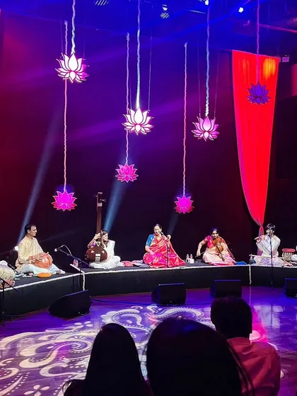 The beautifully decorated stage at NMACC for the 'Abhang-Tukayache' concert with Smt. Aruna Sairam ji.