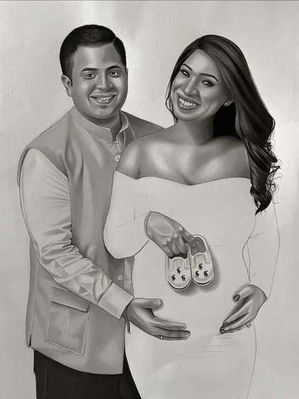 A special charcoal sketch for an expecting couple, celebrating their journey to parenthood. This A3 portrait was created to be as smooth and gentle as the moment itself, a beautiful keepsake of this precious time.