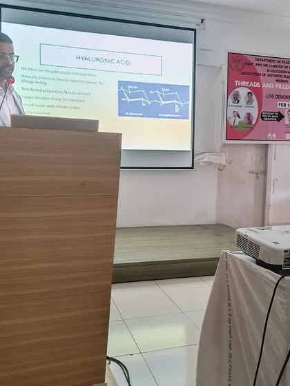 Here I am delivering a lecture on the science of Hyaluronic Acid fillers at a workshop hosted by the Department of Plastic Surgery at JJ Hospital. Educating the next generation of surgeons is a passion of mine.