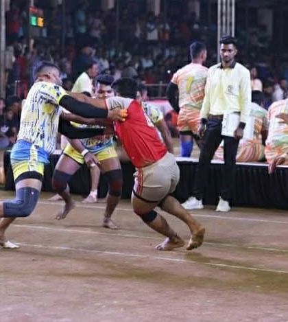An intense struggle on the mat during the Bandya Maruti Seva Mandal state-level tournament.